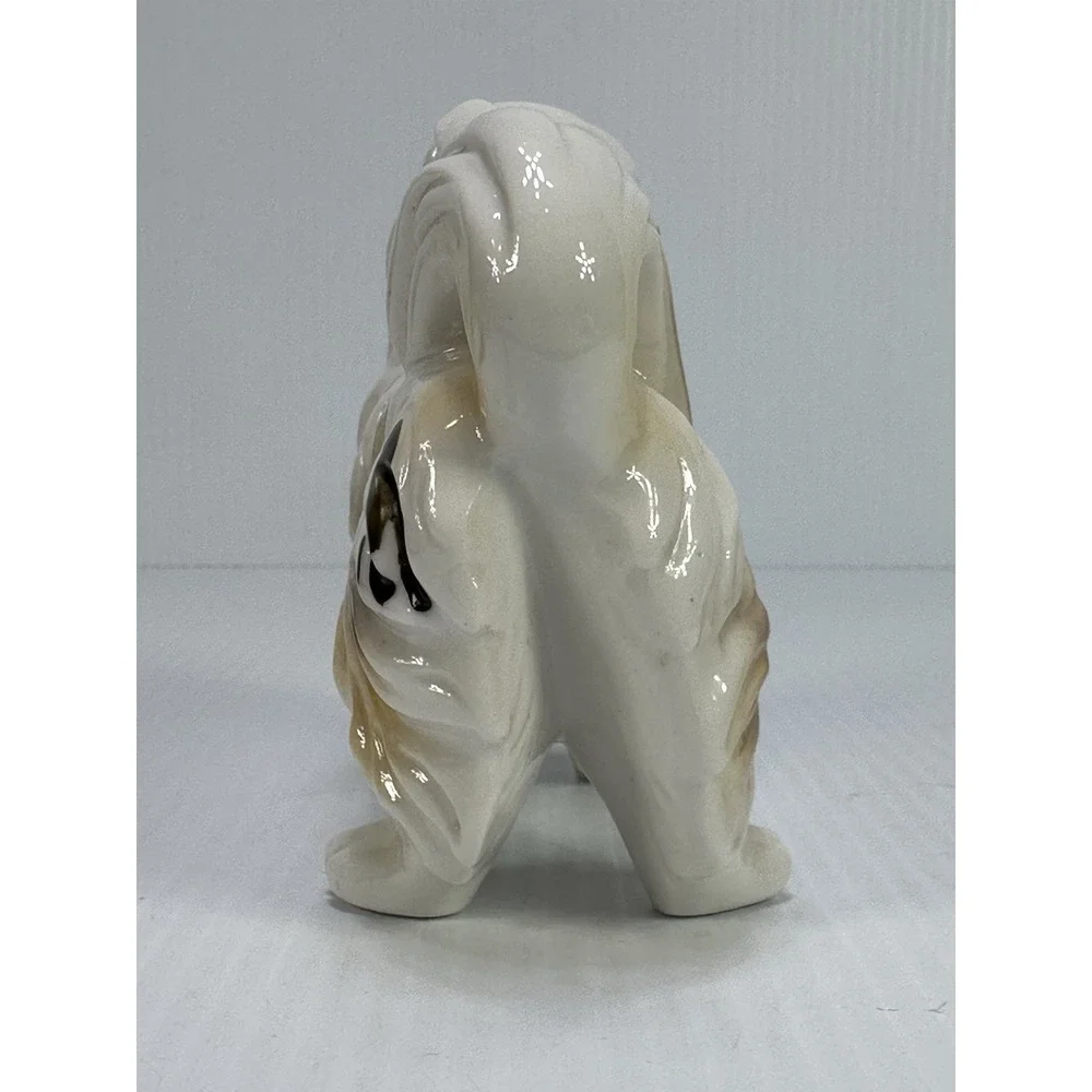 Vintage Dog Figurine Ceramic Porcelain White Tan Long Hair Toy Breed 6